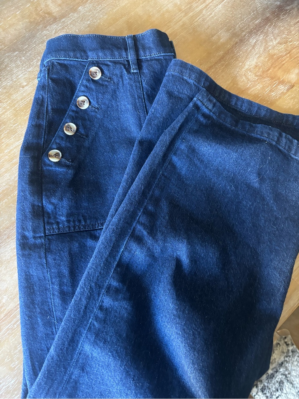 LOFT High-Rise Button-Detail Jeans - Navy Blue